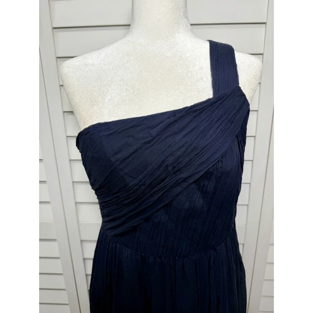 J. Crew One Shoulder 100% Silk Dress Evening Party Women's Size 10 NWT Navy